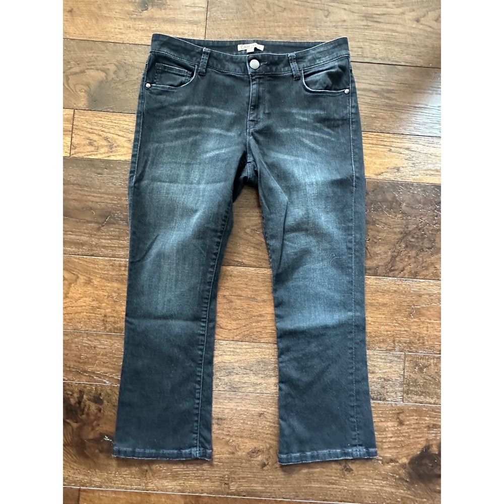 Cabi Jeans 517 Womens Black Dark Wash Cropped Flare Denim Pants Size 10